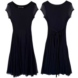 Porto San Francisco Size M Navy Mesh Layered A-Line Lagenlook Midi Dress